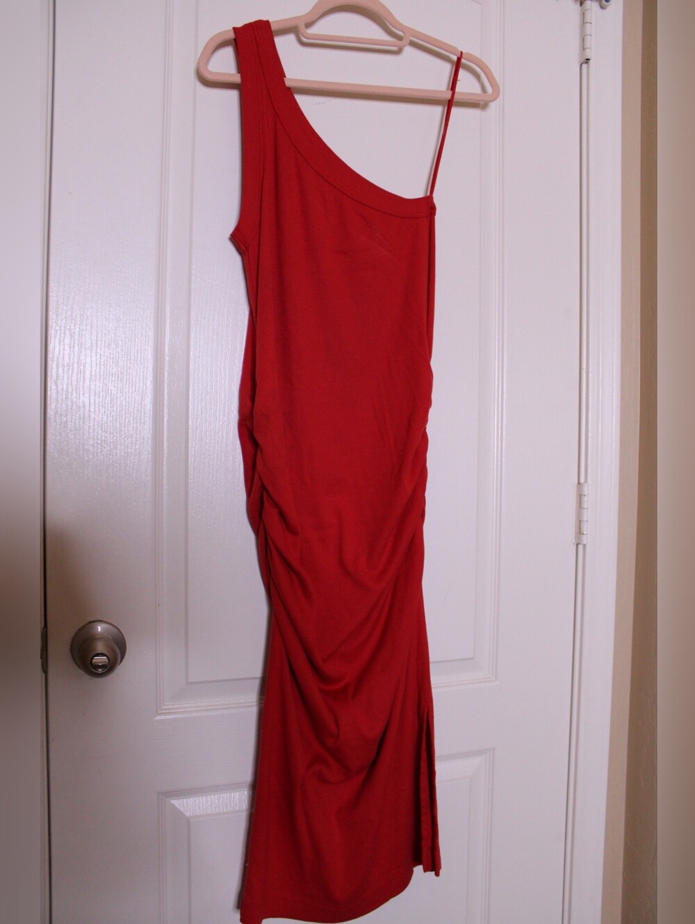 Michael Stars One-Shoulder Red Ruched Midi Dress